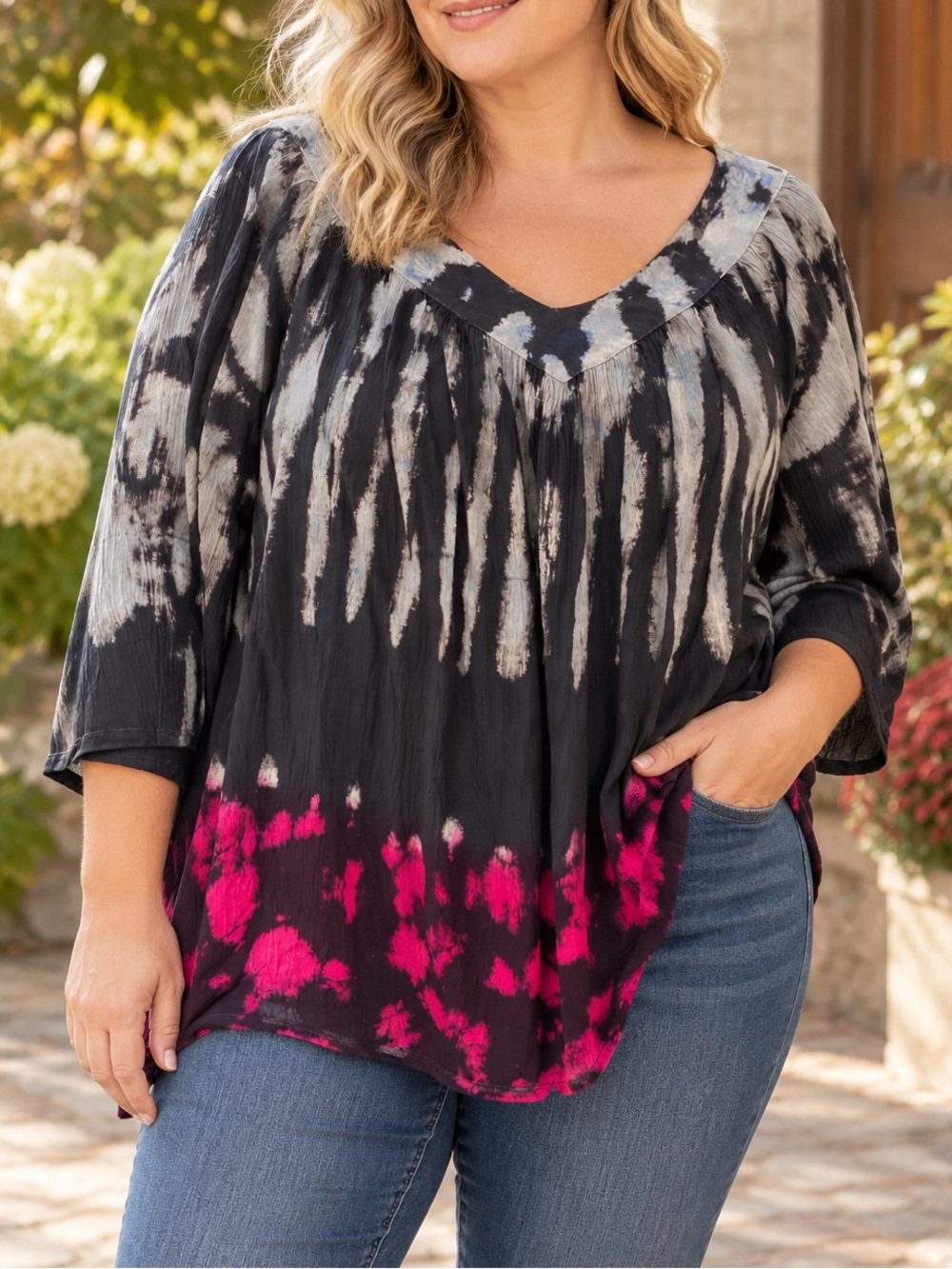 Papa Vancouver Tie Dye Tunic Women’s Plus Size XL-2X Boho Flowy Rayon Oversized